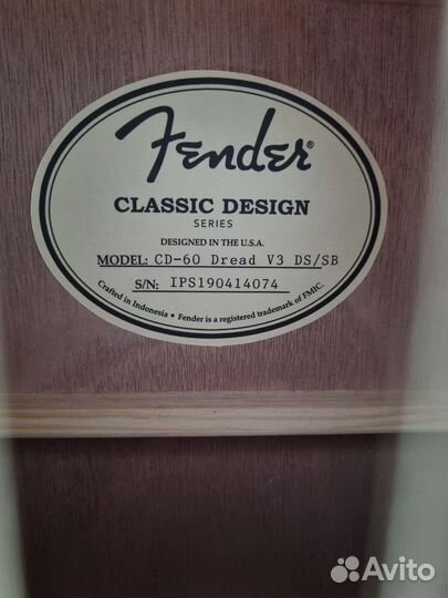 Fender cd 60 dread v3 ds/sb