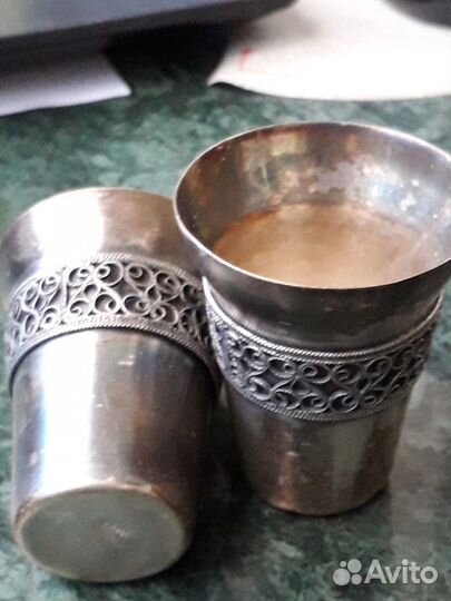 Чайничек,стопки и солонки скань,мельхиор