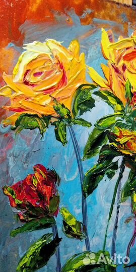 Картина маслом Жёлтые розы Букет цветов