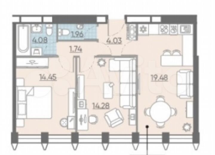 2-к. квартира, 65 м², 23/40 эт.