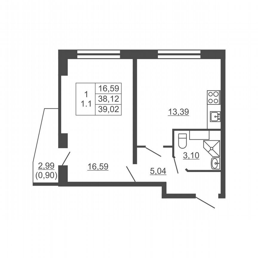 1-к. квартира, 39 м², 7/16 эт.