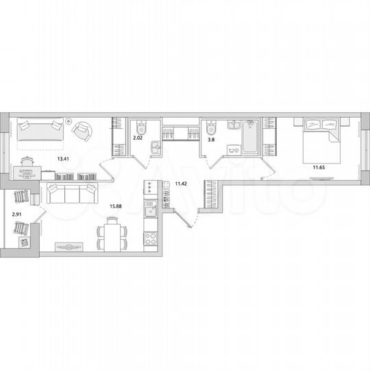 2-к. квартира, 61,1 м², 6/17 эт.