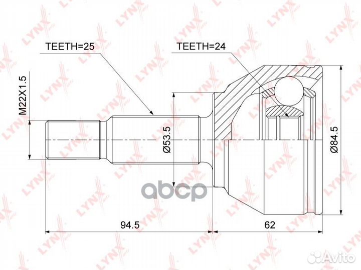 Шрус внешний перед прав/лев CO3788 lynxauto