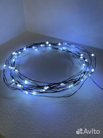 Тонкая гирлянда Нить На батарейках Белый свет