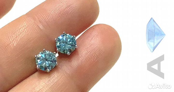 Серьги 2 ct голубой бриллиант(муассанит)