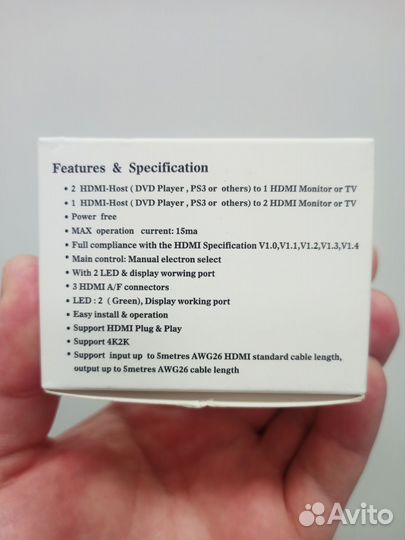 Hdmi свитч (switch) на 2 устройства, новые