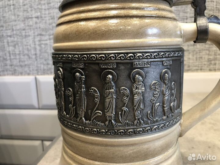 Продам немецкую пивную кружку с оловянной крышкой