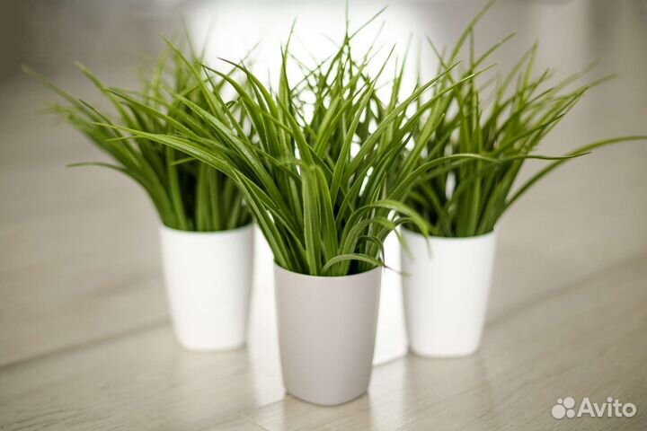 Искусственная зелень, осока, трава, цветы в кашпо