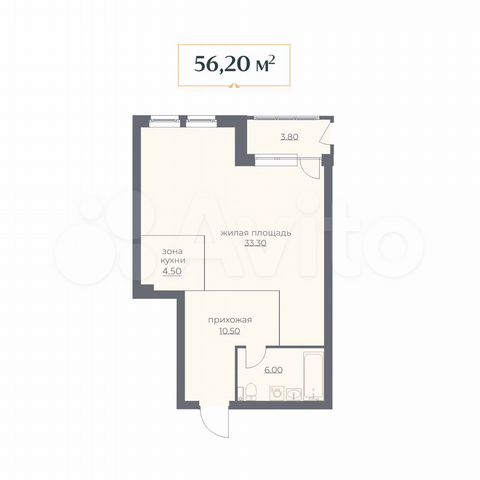 1-к. квартира, 55,8 м², 4/6 эт.