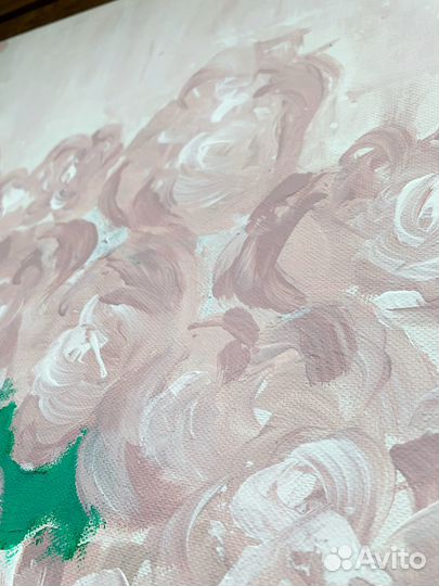 Картина абстрактная розовая с цветами, 70*90 см