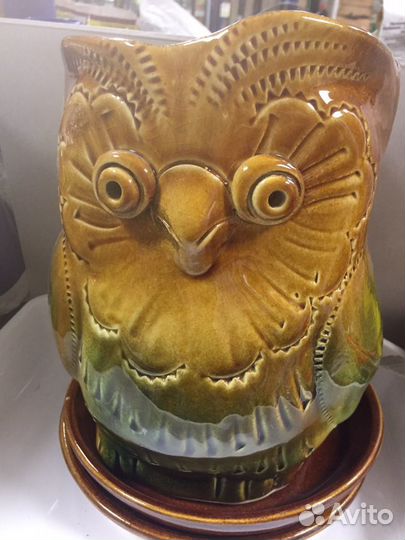 Кашпо керамика филин