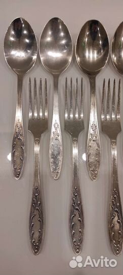 Ложки вилки столовые мельхиор Пламя Кольчугино