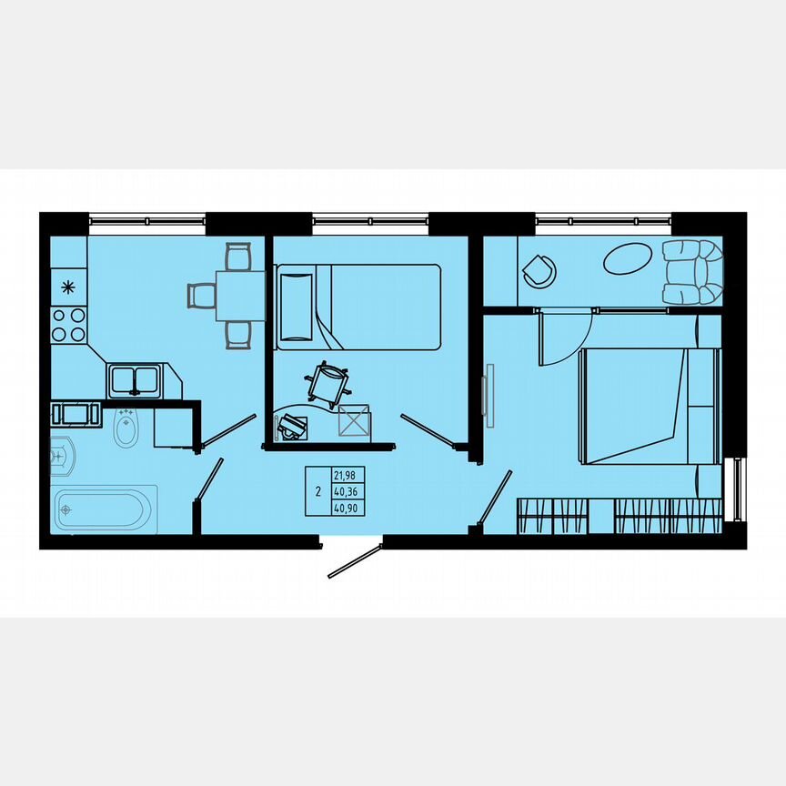 2-к. квартира, 45,3 м², 5/8 эт.