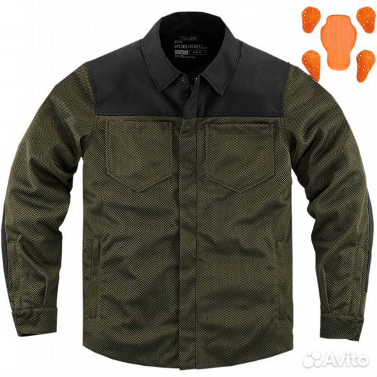 Мотокуртка Текстильная Icon Upstate Riding / Зелен