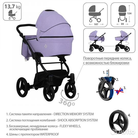 Детская коляска 2 в 1 Bebetto Torino TEX 06 CZM