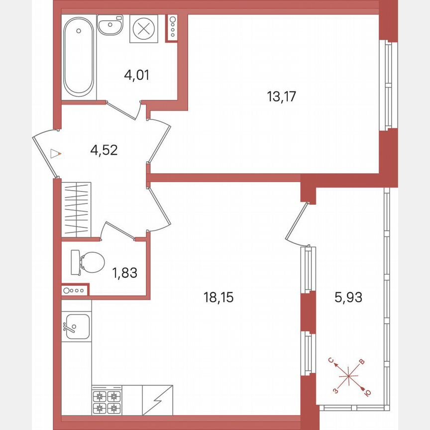 1-к. квартира, 44,7 м², 1/5 эт.