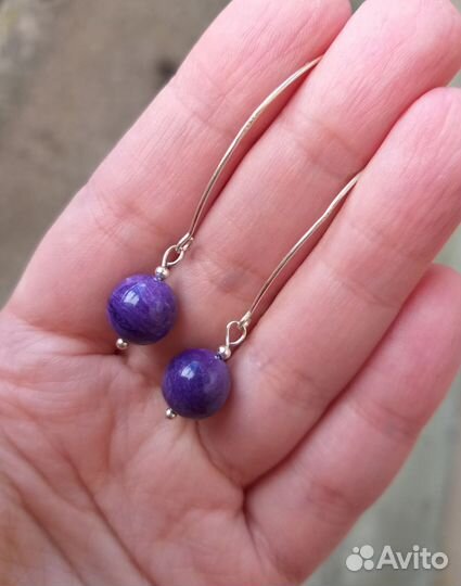 Серебряные серьги с Чароитом