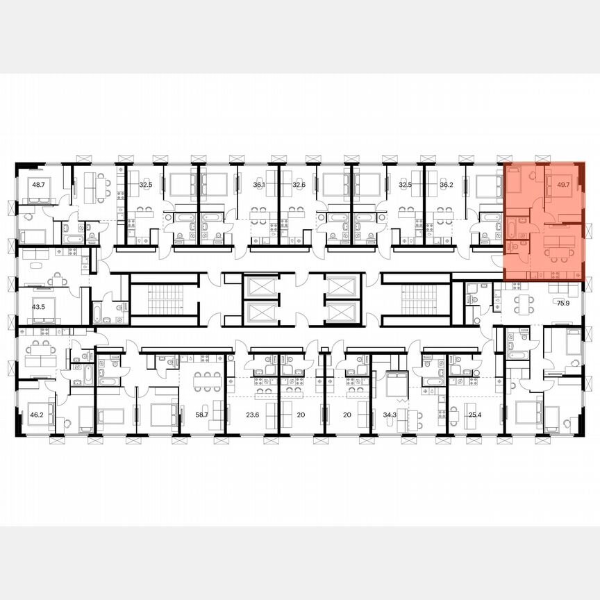 2-к. квартира, 49,7 м², 23/25 эт.