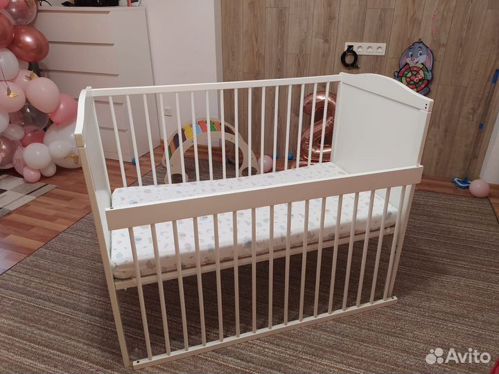 Детская кроватка с матрасом IKEA Smgöra + бортики