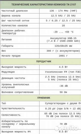 Рация kenwood TK-2107