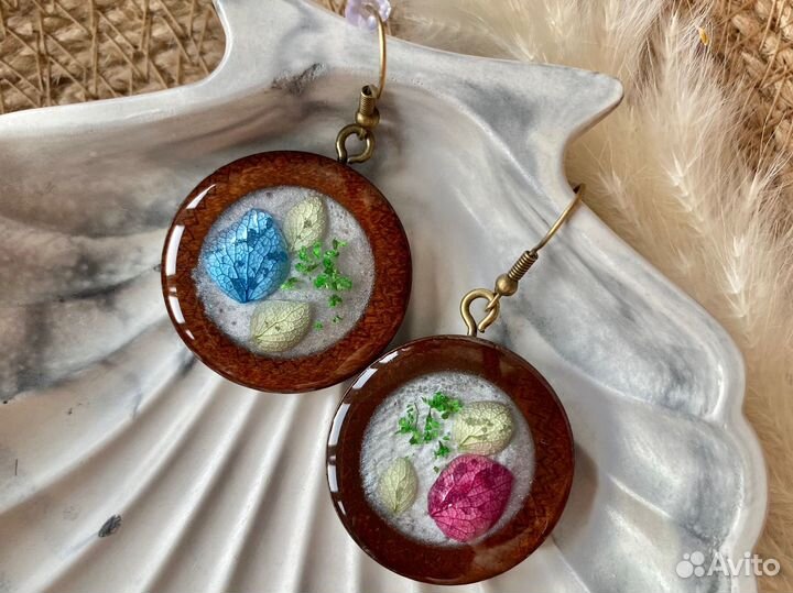 Серьги ручная работа с сухоцветами