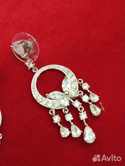 Серьги (фианиты, родий)