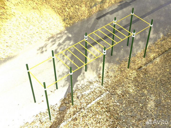 Комплекс Воркаут с рукоходом двухуровневым и 6 турниками Pioner A16705