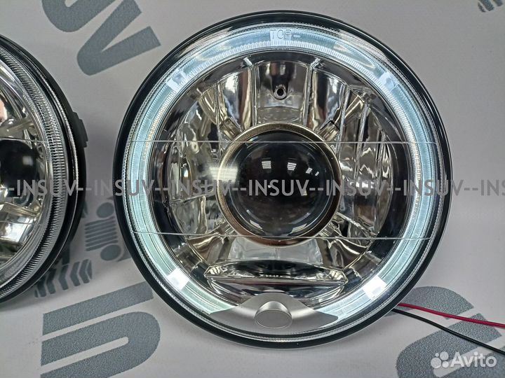 Линзованные фары Нива 2121(+дхо анг. глазки) хром
