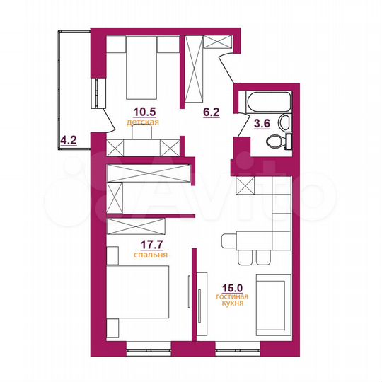 2-к. квартира, 59,2 м², 11/12 эт.