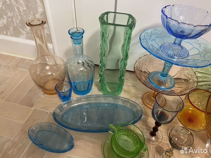 Цветное стекло СССР ваза тарелка бокалы
