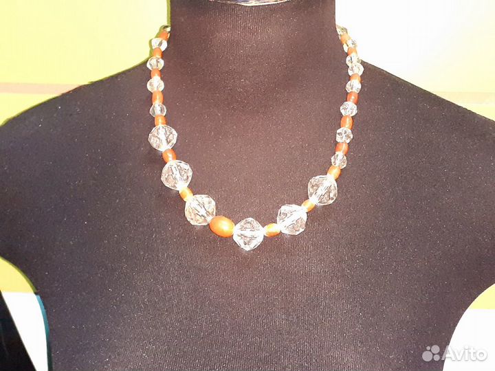 Янтарь + хрусталь старинное ожерелье Бусы нить 51