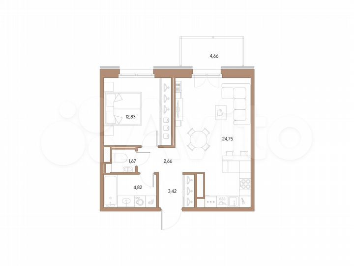 1-к. квартира, 50,2 м², 4/9 эт.