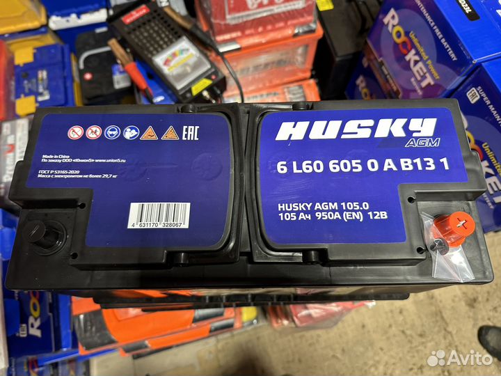 Аккумулятор Husky agm 105 ah ток 950