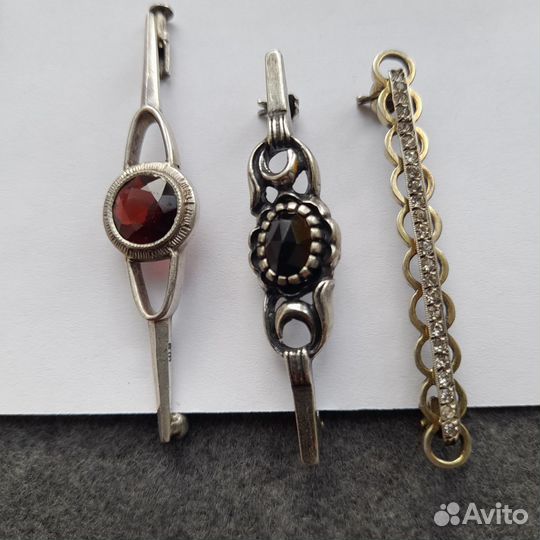 Антикварная брошь заколка серебро