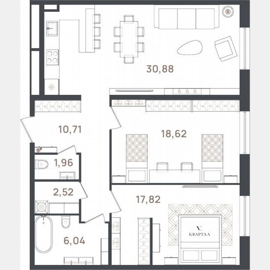 2-к. квартира, 88,5 м², 1/3 эт.