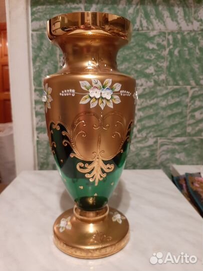 Ваза цветное стекло чехия с позолотой