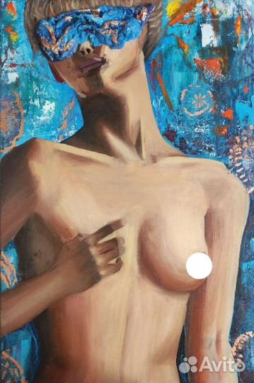 Обнаженная таинственная девушка. Картина маслом
