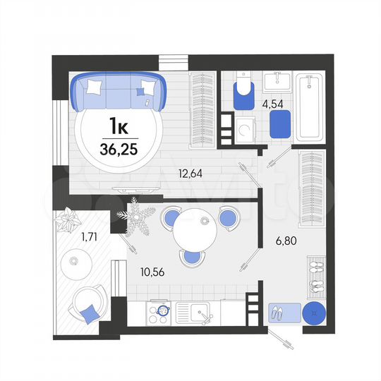 1-к. квартира, 36,3 м², 5/7 эт.