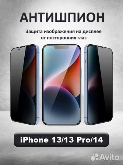 Защитное стекло для iPhone 13/13 Pro/14 антишпион
