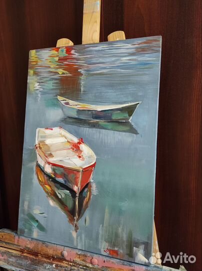 Картина маслом на холсте пейзаж лодки