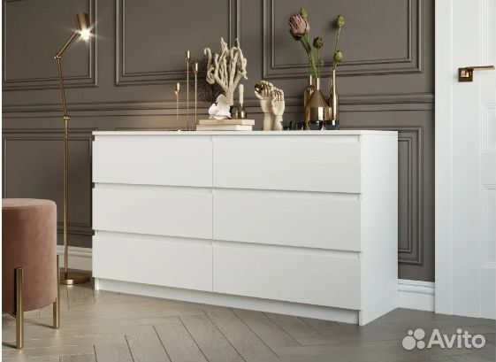 Комод 6 ящиков Мадера белый