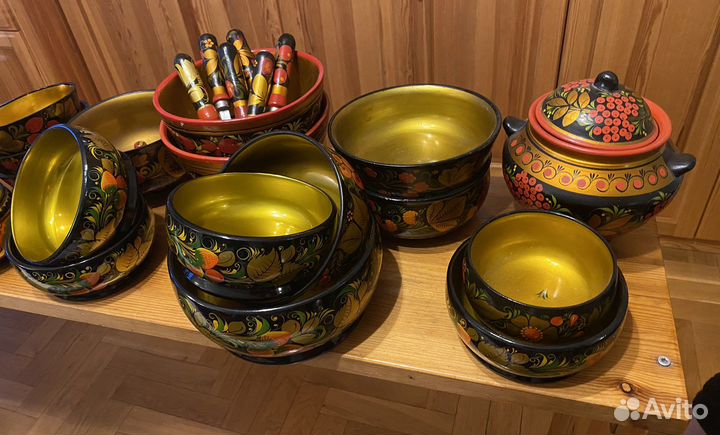 Посуда и ложки из хохлому,ручной работы