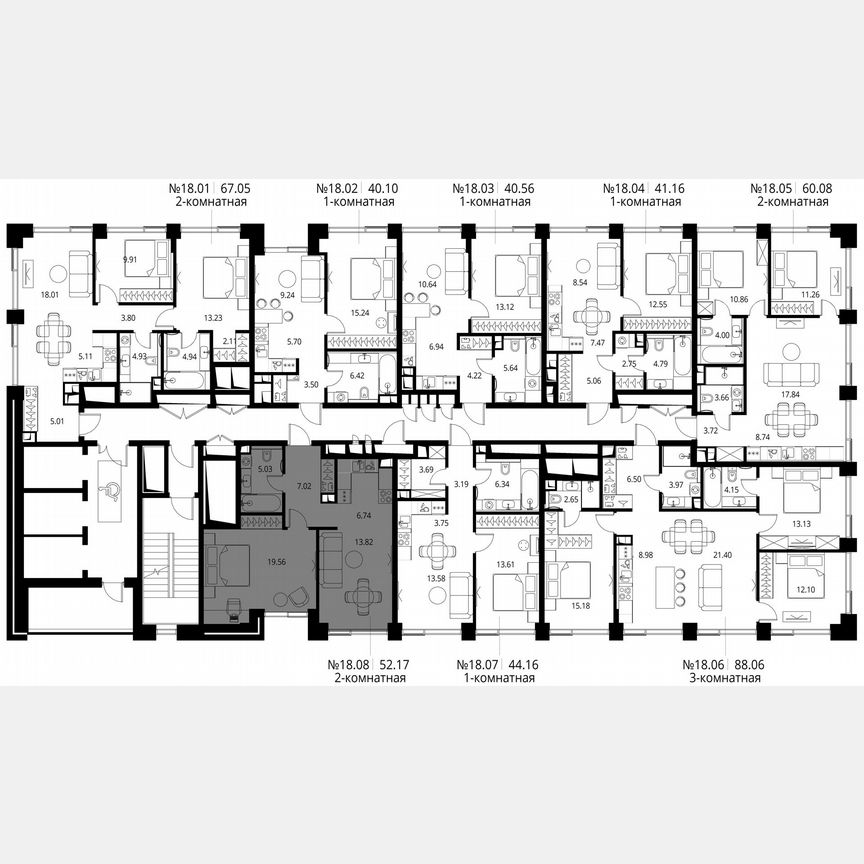 1-к. квартира, 52,2 м², 18/27 эт.
