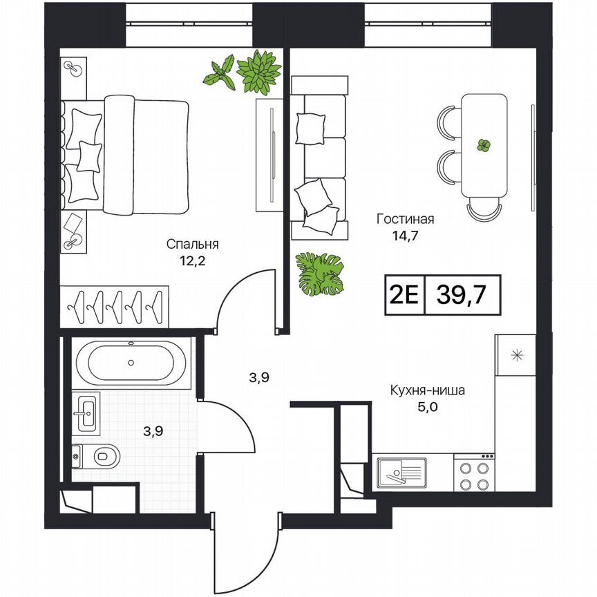 2-к. квартира, 39,7 м², 7/17 эт.