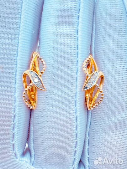 Серьги с природным камнем Золото