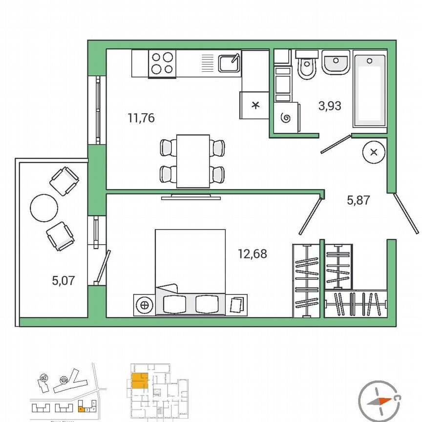 1-к. квартира, 35,9 м², 9/9 эт.