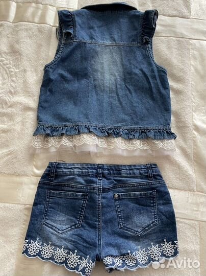 Костюм джинсовый шорты жилет для девочки р.146