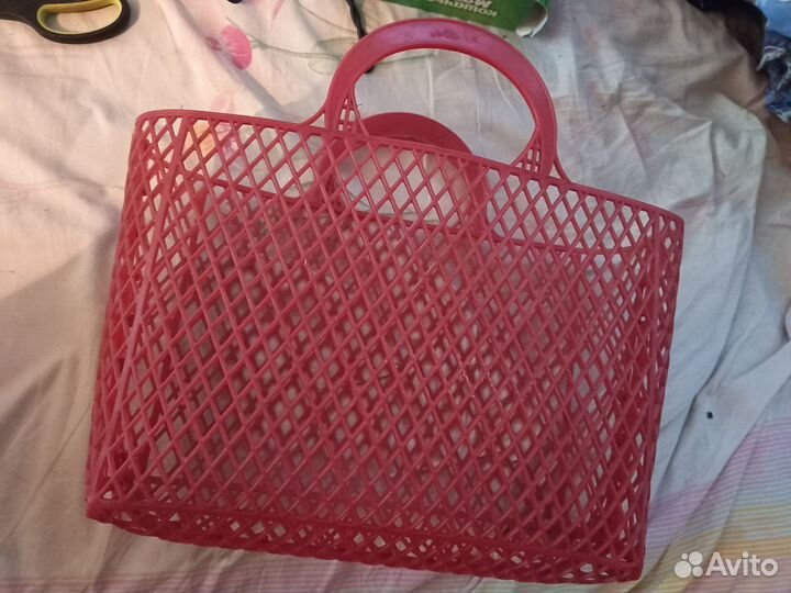 Сумка корзина сетка сетчатая пластик красная 36х16