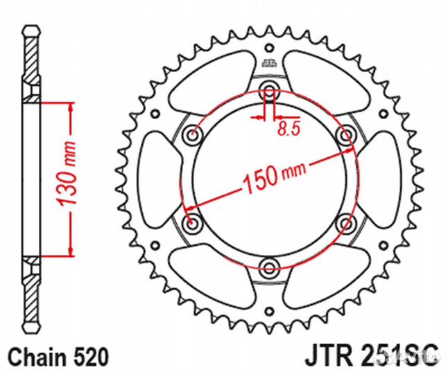 Звезда задняя JT алюминиевая Yamaha YZ250F /450F