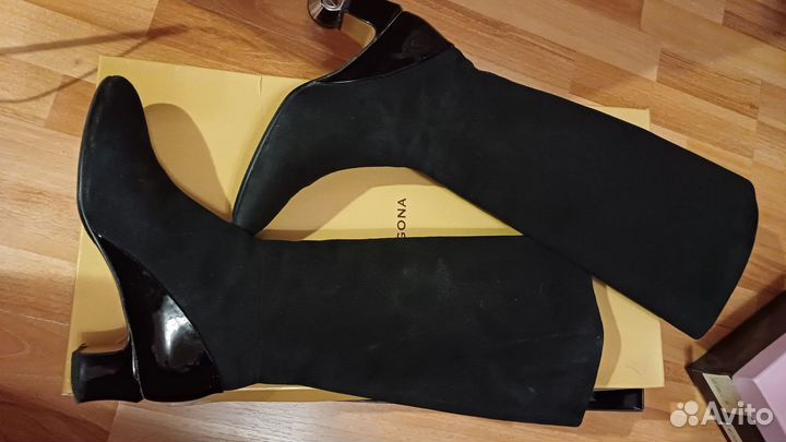 Сапоги - чулки, ботфорты черные замшевые